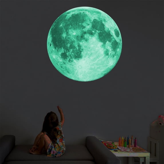 3D Large Glow in The Dark Moon Wall Sticker 30cm Fluorescent Luminous Moon Decal Removable Vinyl Sticker for Bedroom Living Room Kids Room Night Light Decor