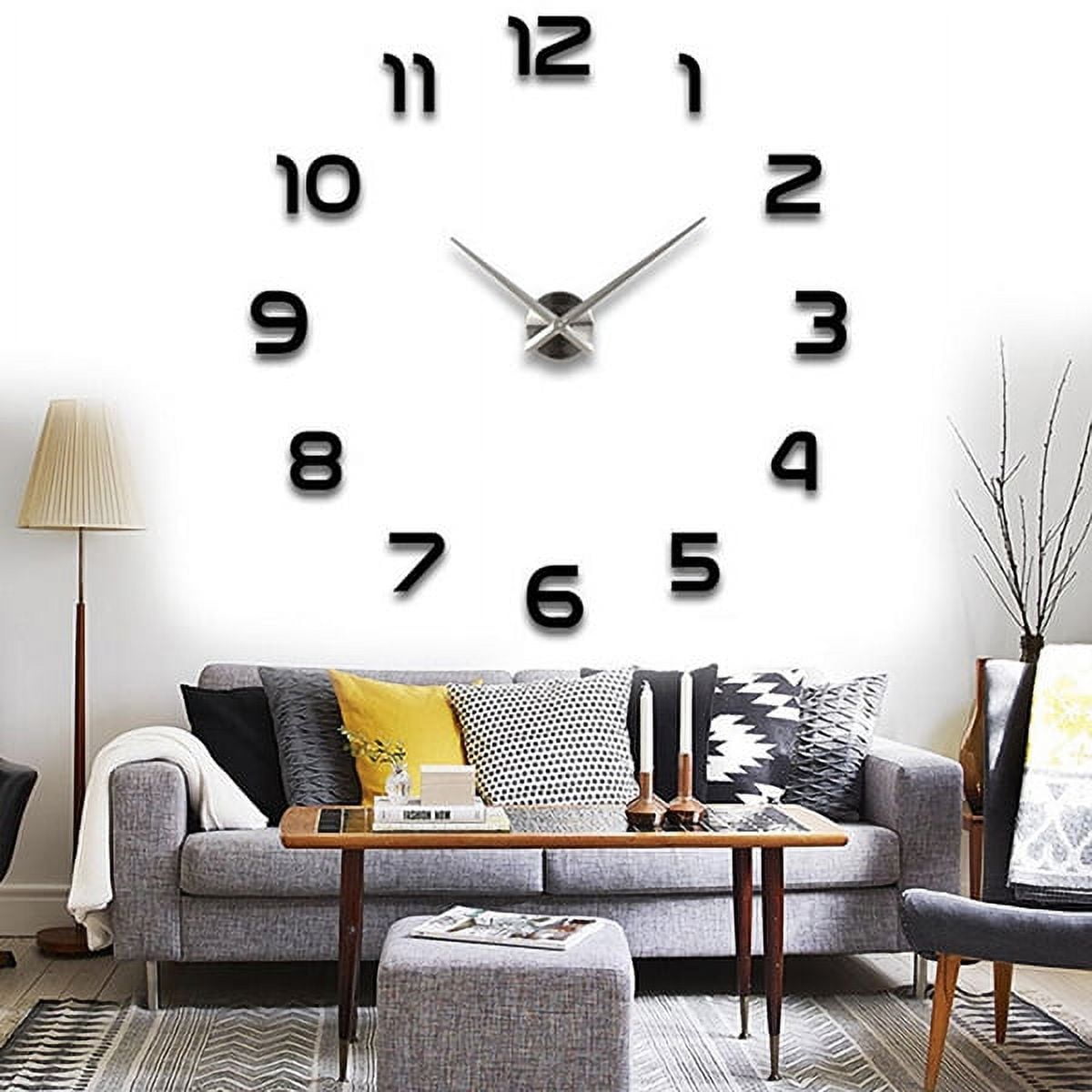 3D Large Number Wall Clock Mirror Sticker Modern Home Office Decor Art