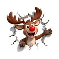 3D Large Santa Wall Decal Reindeer Sticker Removable Holiday Break Through For Home Window Refrigerator Door