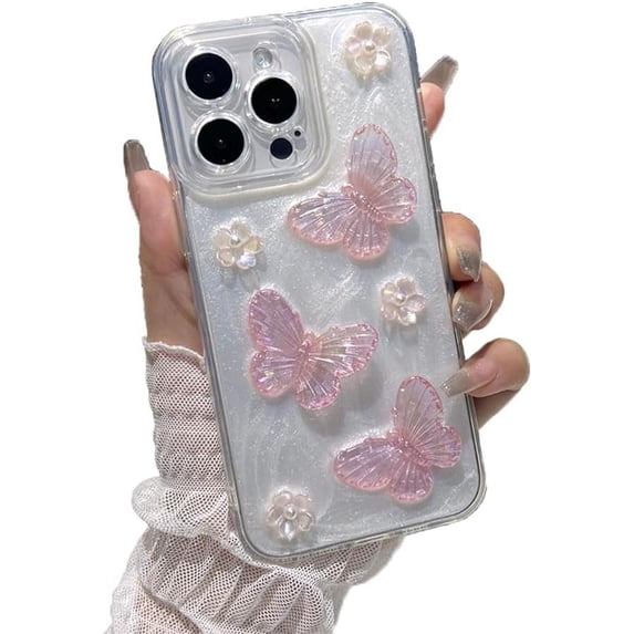 3D Laser Butterfly Flower Soft for iPhone Case (Pink,iPhone 13 Pro Max)