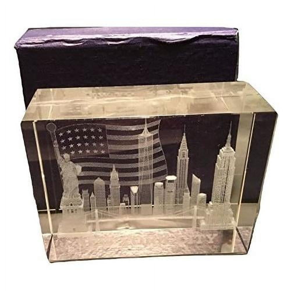 3D Laser Etched New York City With American Flag Glass Crystal