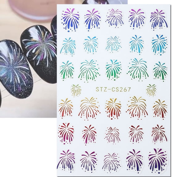 3D Laser Firework Nail Art Stickers, Colorful Glitter Self-Adhesive Nail Decals for Women DIY Nail Decoration