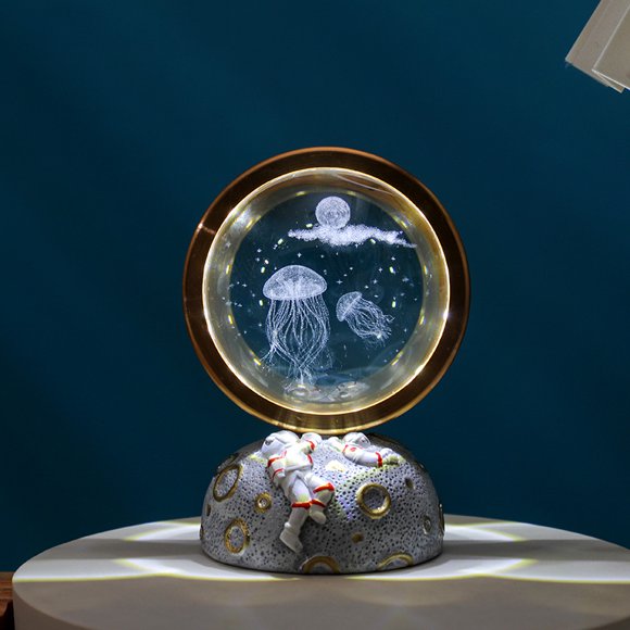 3D Laser Jellyfish Crystal Ball,Decor Glass Sphere Lamp Night Light,Gifts for Women Men Mom Kids