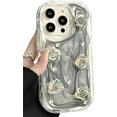 thumbnail image 1 of 3D Laser Rose Flowers Diamonds Wavy Frame Phone Case Compatible with iPhone Case (Gray,iPhone 11), 1 of 6