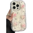 thumbnail image 1 of 3D Laser Rose Flowers Diamonds Wavy Frame Phone Case Compatible with iPhone Case (White,iPhone 12 Pro Max), 1 of 5