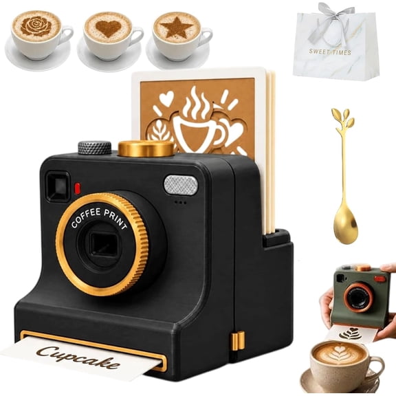 3D Latte Art Printer Machine With One-Touch Function And 4 Stencils(Black)