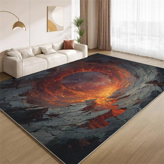 3D Lava Illusion Area Rugs, Volcano Molten Magma Pattern Carpet, Washable Non Slip Low Pile Soft Rug for Living Room Bedroom Decor Mat 5ftx8ft