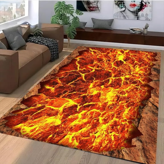 3D Lava Optical Illusion Area Rug, Fantasy Game Design Carpet, Washable Non Slip Soft Low Pile, Living Room Bedroom Game Room Mat 3x5ft