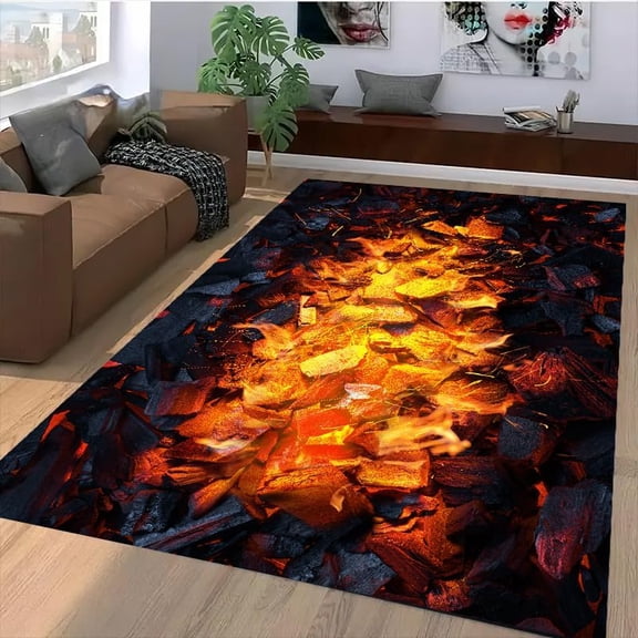 3D Lava Optical Illusion Area Rug, Fantasy Game Design Carpet, Washable Non Slip Soft Low Pile, Living Room Bedroom Game Room Mat 5x8ft