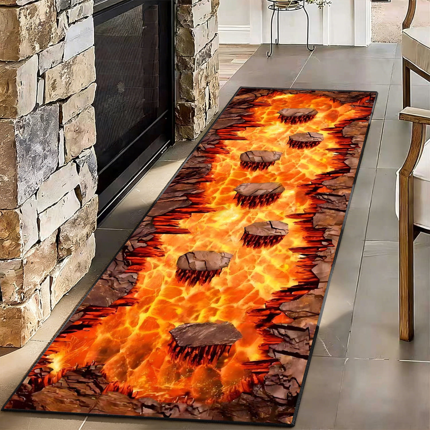 3D Lava Stepping Stone Runner Rug 2x7ft, Washable Non-Slip Optical ...
