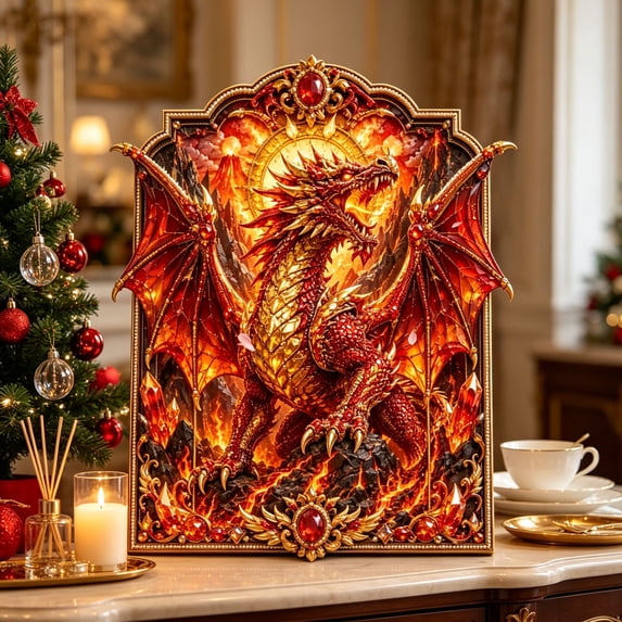 3D Layered Dragon Diamond Kit 10x12in, Round Drill Canvas Wall Art, Christmas Decoration Indoor Wall Ornament Home Tabletop Decor