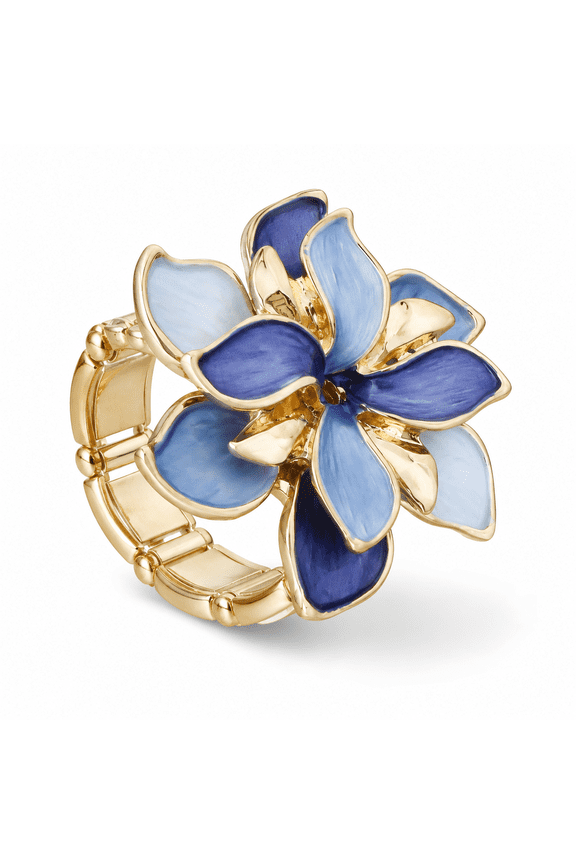 3D Layered Enamel Flower Ring Geometric Hollow Out Floral Statement Rings Hypoallergenic Elastic Memory Metal Adjustable Finger Band Fashion Jewelry for Women Daily Party Wear
