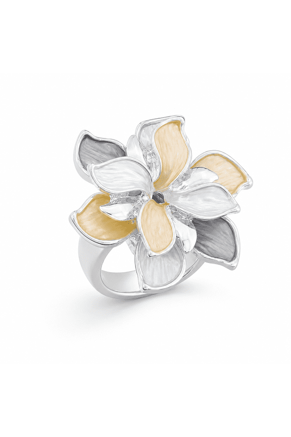 3D Layered Enamel Flower Ring Geometric Hollow Out Floral Statement Rings Hypoallergenic Elastic Memory Metal Adjustable Finger Band Fashion Jewelry for Women Daily Party Wear