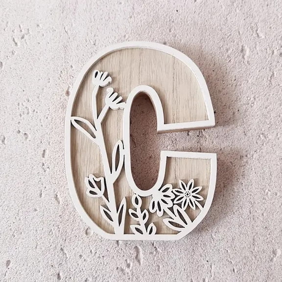 3D Layered Floral Wooden Letters for Wall Decor, 4.9" Name Sign for Nursery, Wood Alphabet Letter A Boho Wildflower Girls Kids Room Initials for Table Shelf Home Decorations, C, 4.9 Inch