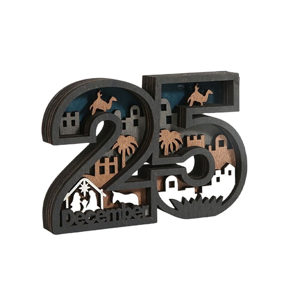 3D Layered Wooden December 25 Scene Tabletop Ornament, 14.4x10x2.3cm, Holiday Decor with Nativity Theme
