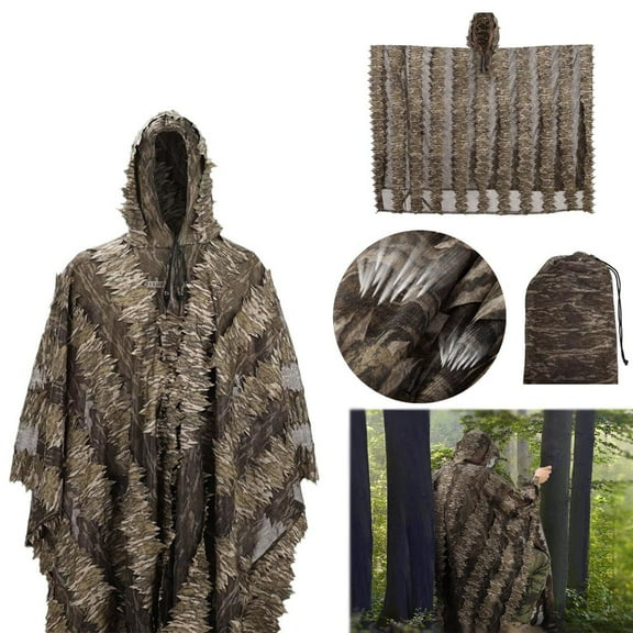 3D Leafy Camo Poncho Camoflage Woodland Cape Lightweight Ghillie Suit For Men,Maple Leaf Camouflage Clothing Cape Stereo Clothing Hunting Camouflage Clothing For Turkey Hunting Bird Training Outdoor