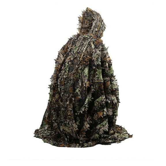 3D Leafy Camo Poncho Camoflage Woodland Cape Lightweight Ghillie Suit for Men, Ghillie Hood for Turkey Hunting Bird Watching Military Training Outdoor Airsoft Wildlife Photography Halloween