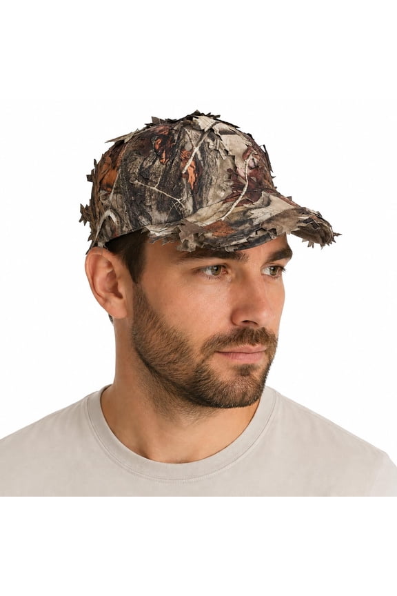3D Leafy Camouflage Hunting Hat with Adjustable Buckle, Autumn Oak, 21.2-24 in