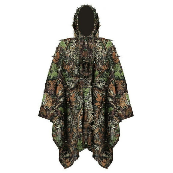 3D Leafy Camouflage Hunting Poncho, Quick-Drying & Waterproof for Outdoor Activities