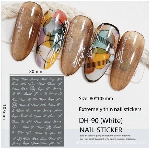 3D Letter Nail Art Stickers - Personalized Decals in Black, White, Gold & Silver for Creative Manicure