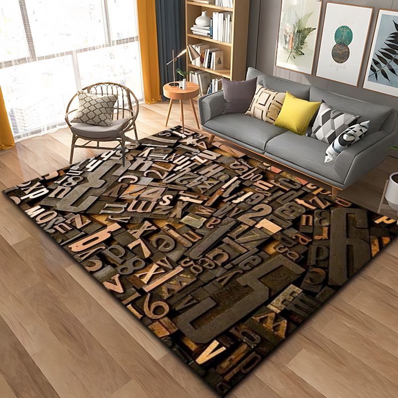 3D Letter Number Retro Area Rug Carpet Rug for Living Room Bedroom Sofa