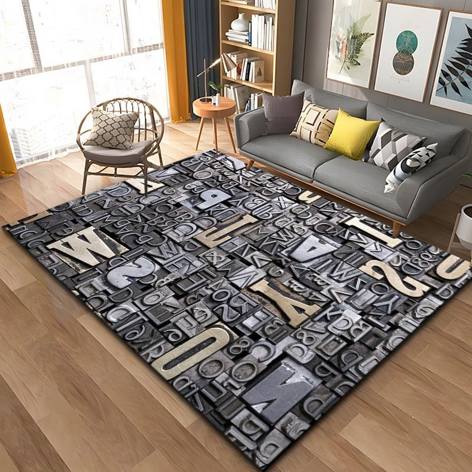 3D Letter Number Retro Area Rug Carpet Rug for Living Room Bedroom Sofa ...