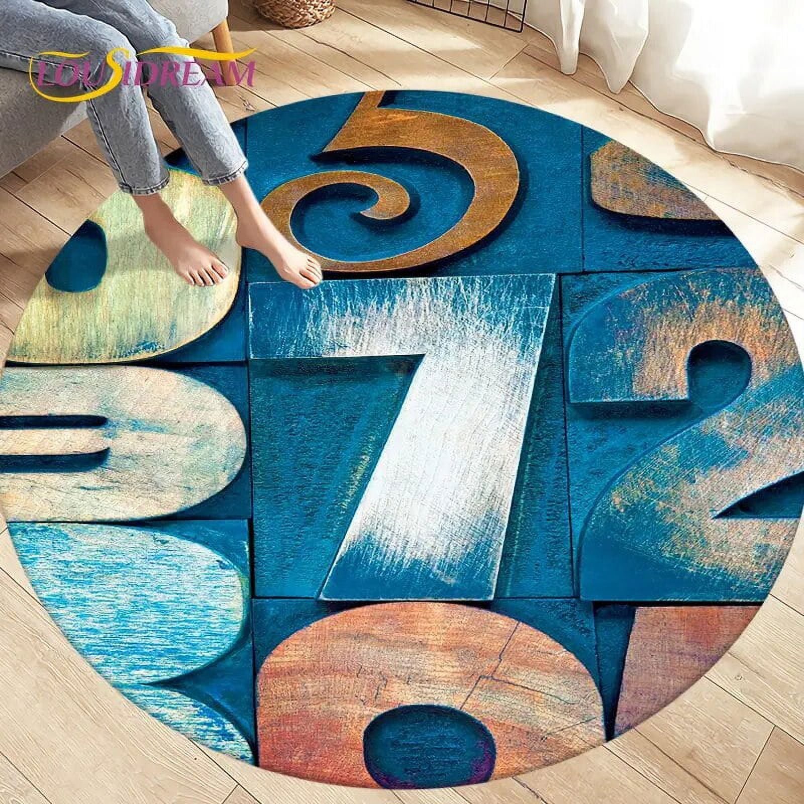 3D Letter Number Retro Round Area Rug Circle Carpet Rug for Living Room ...