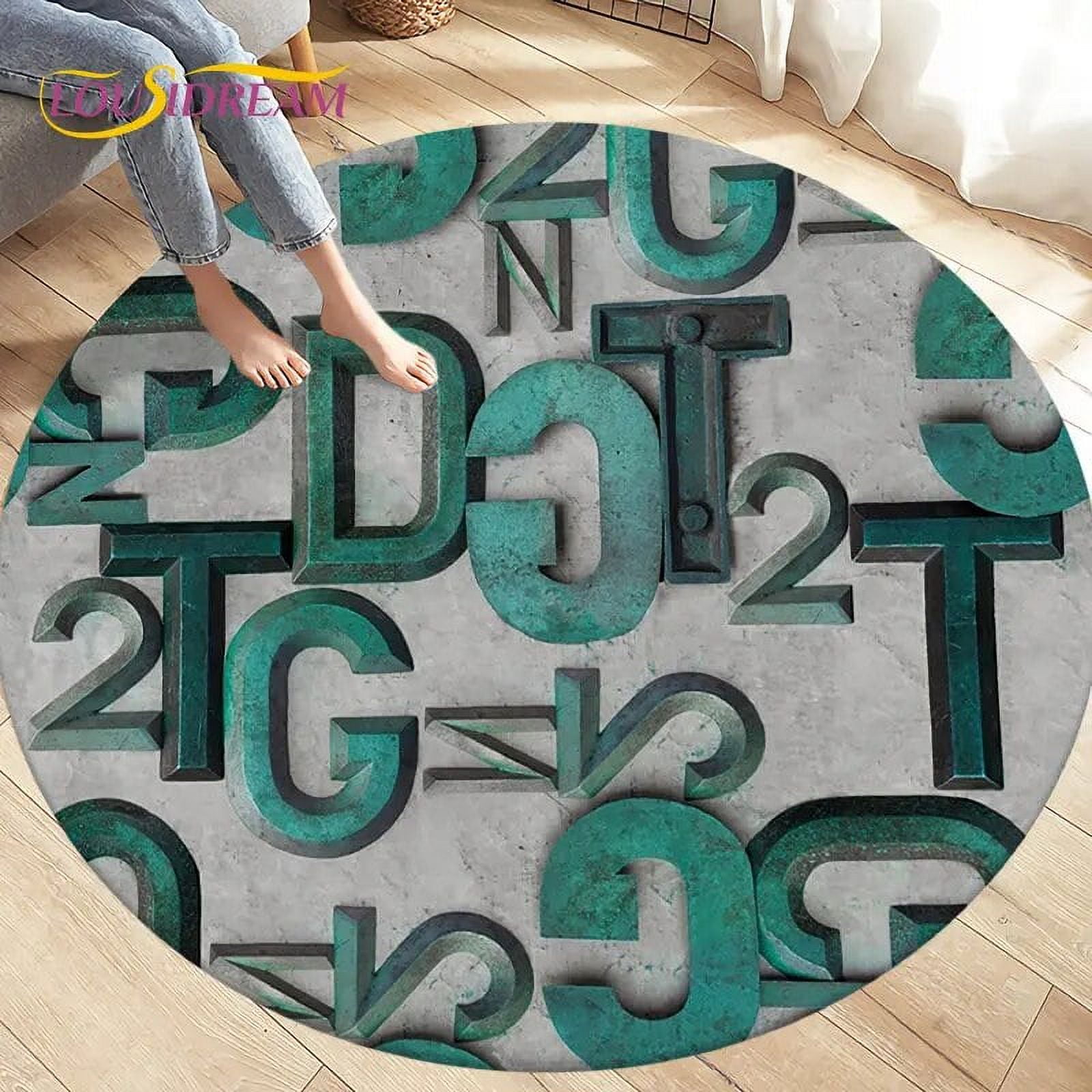 3D Letter Number Retro Round Area Rug Circle Carpet Rug for Living Room ...