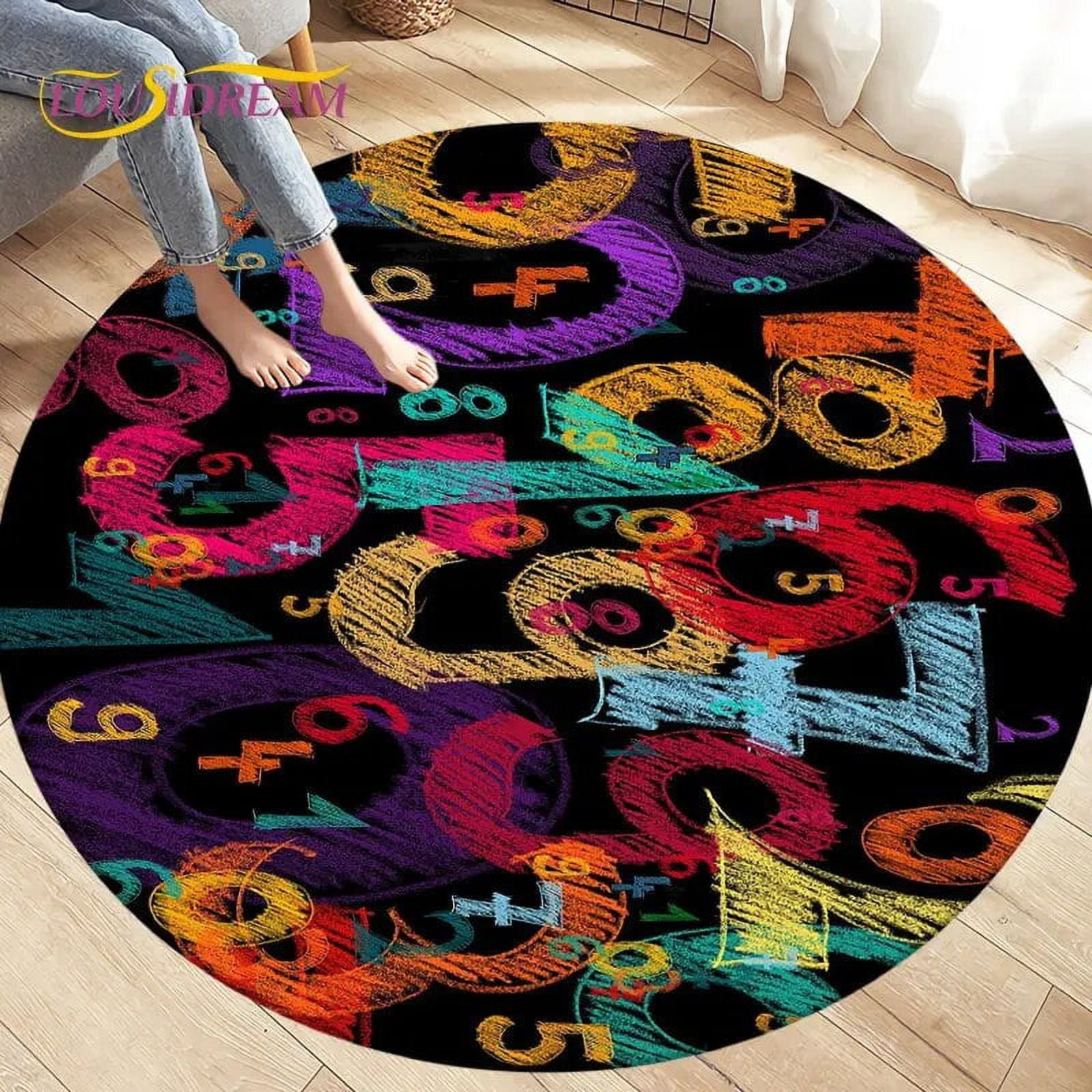 3D Letter Number Retro Round Area Rug Circle Carpet Rug for Living Room ...