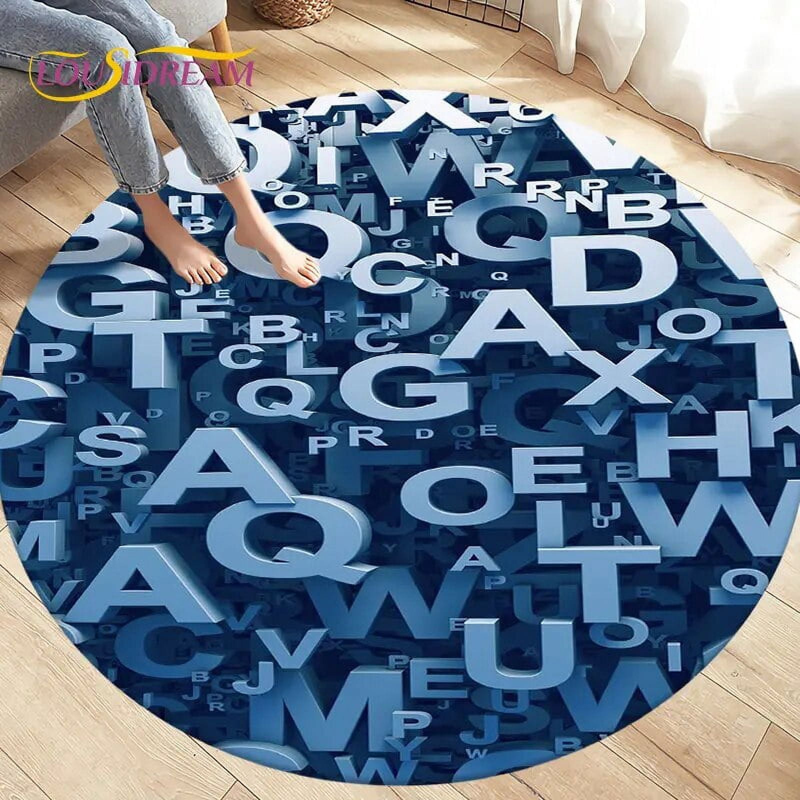 3D Letter Number Retro Round Area Rug Circle Carpet Rug for Living Room ...