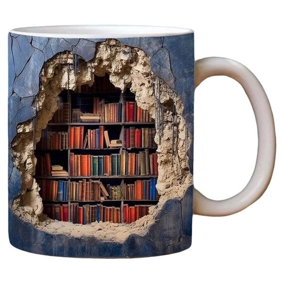 3D Library Bookshelf Mug, 11oz 3D Bookshelf Design Ceramic Coffee Cup, Unique Novelty Gifts for Book Lovers Readers, Creative Literary Gifts for Birthday Christmas