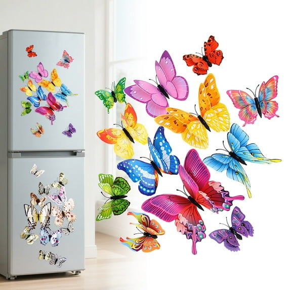 3D Lifelike Butterfly Wall Decals, Removable Butterfly Home Decor Stickers, Kitchen Fridge Butterfly Decorations, Adhesive Butterfly DIY Craft Stickers for Wall Murals & Fridge Accents