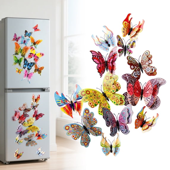 3D Lifelike Butterfly Wall Decals, Removable Butterfly Home Decor Stickers, Kitchen Fridge Butterfly Decorations, Adhesive Butterfly DIY Craft Stickers for Wall Murals & Fridge Accents