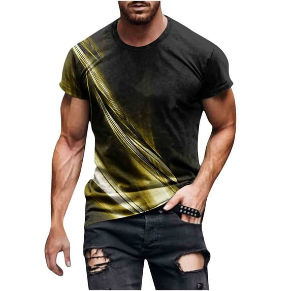 3D Light Graphic Tees for Men Summer Stylish Casual T-Shirts Elastic Slim Fit Tops Beach Vacation Short Sleeve Shirts