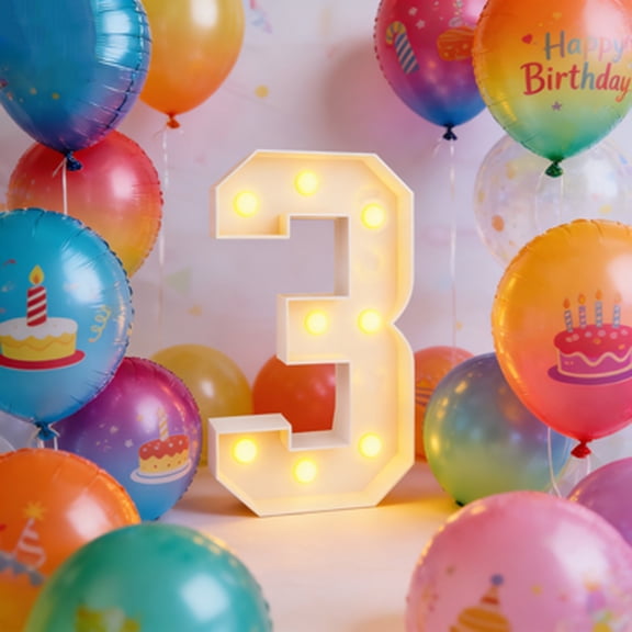 3D Light Up Number 3 Sign, Marquee Light with Warm LED Bulbs, Battery Operated Decor for Birthday, Anniversary & Party Table Centerpieces