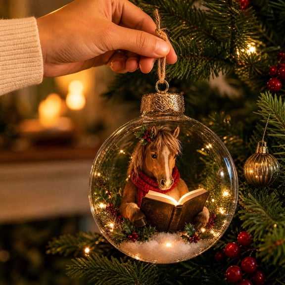 3D Lighted Christmas Ball Ornament, Button Battery Hanging Light for Christmas Tree Decor, Window, Mantel, Holiday Gift, Design A