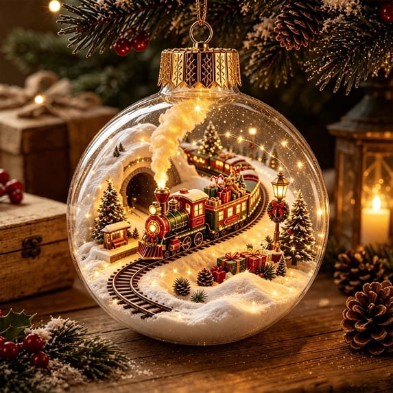 3D Lighted Christmas Ball Ornament, Glowing Holiday Hanging Decoration with Warm LED Mini Scene, Cozy Tree Pendant for Christmas Trees, Windows, Mantels, Parties and Seasonal Displays, Style D