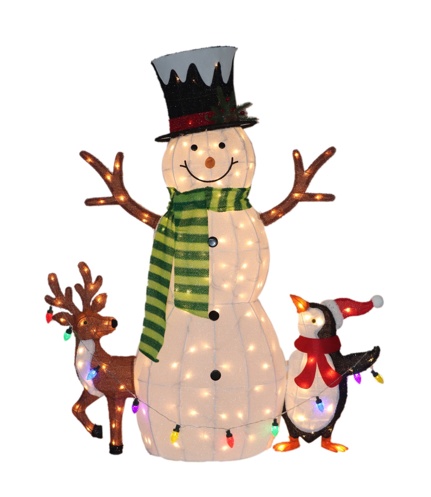 3D Lighted Snowman, Penguin, and Deer Outdoor Christmas Decoration - 48" - Warm White LED