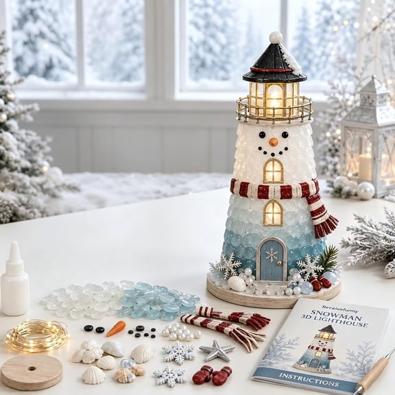 3D Lighthouse DIY KIT Sea Glass Holiday Craft Decor 5 Christmas Designs, Beginner Friendly, Tabletop Holiday Display