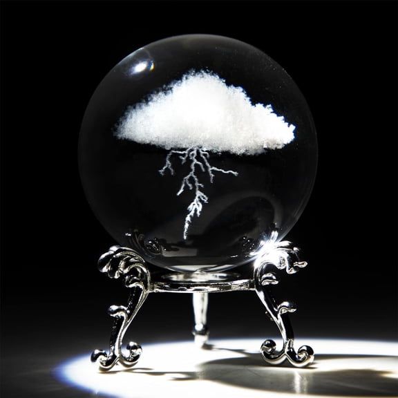 3D Lightning Cloud Crystal Decorative Ball Paperweight with Free Stand,60mm (2.3inch) Glass Art Engraving Sphere for Home Feng Shui Decoration Ornaments