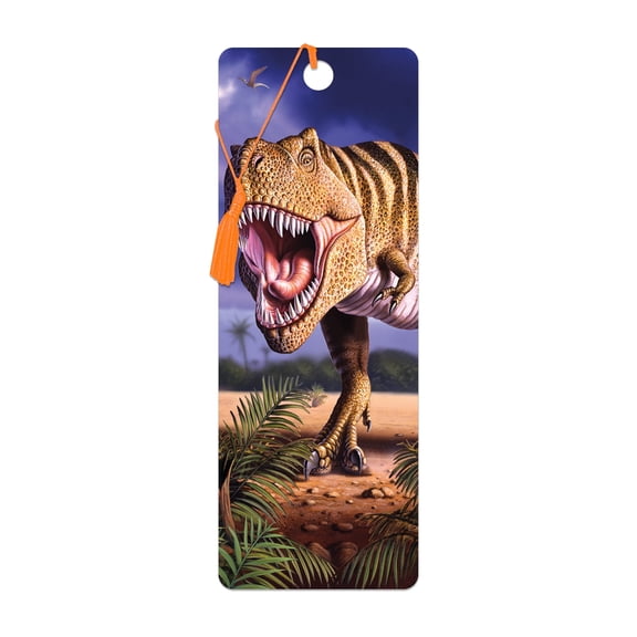 3D LiveLife Bookmark - Brown Rex from Deluxebase. Cute Lenticular Animal Bookmark, T-Rex Page Marker Gift for Book Lovers & Teachers