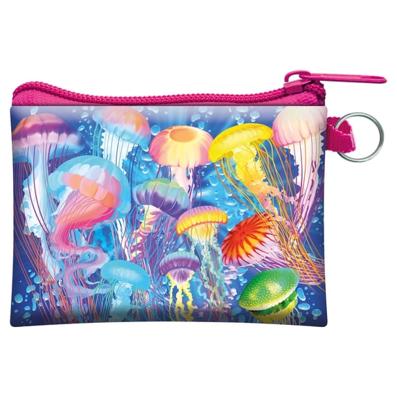 3D LiveLife Change Purse - Jelly Jiggle from Deluxebase. Lenticular Zip Pouch with 3D Jellyfish Image, Novelty Animal Wallet for Cash & Cards