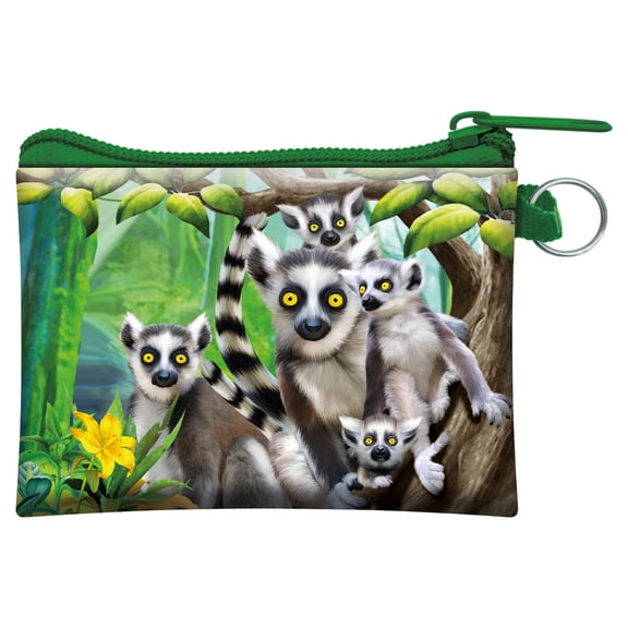 3D LiveLife Change Purse - Ring-Tailed Lemurs from Deluxebase. Lenticular Zip Pouch with 3D Jungle Image, Novelty Animal Wallet for Cash & Cards