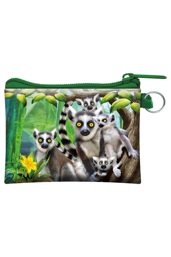 3D LiveLife Change Purse - Ring-Tailed Lemurs from Deluxebase. Lenticular Zip Pouch with 3D Jungle Image, Novelty Animal Wallet for Cash & Cards