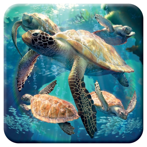 3D LiveLife Cork Coaster Sea Turtle Swim by Deluxebase – Non-Slip 3D Coaster with Art by Penfound