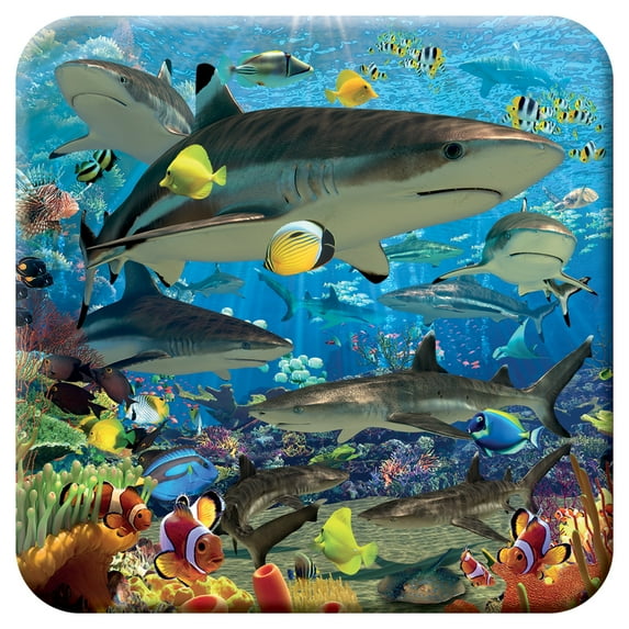 3D LiveLife Shark Reef Cork Coaster by Deluxebase – Non-Slip, Lenticular Art by David Penfound