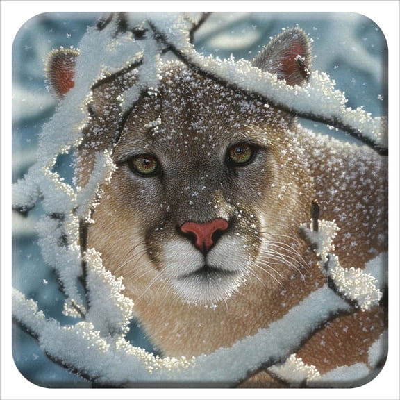3D LiveLife Cork Coaster - Silent Encounter from Deluxebase. Non-Slip Drinks Coaster with Lenticular 3D Animal Image. Cougar Home Decor.