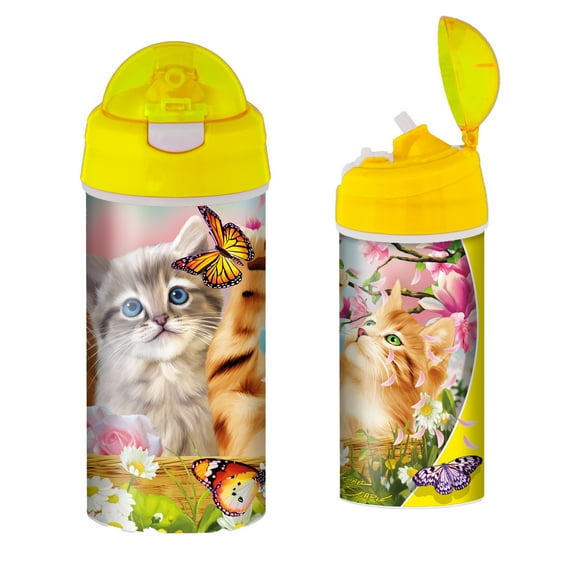 3D LiveLife Drinking Bottle - Kitten Fun Time from Deluxebase. Lenticular 3D Cat Water Bottle. 20 oz BPA Free Water Bottle with Straw Lid. Cool Reusable Water Bottle and Travel Tumbler.