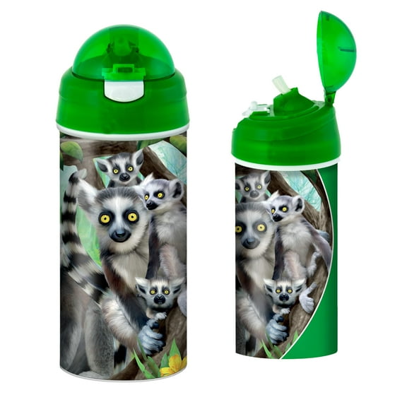 Ring-Tailed Lemurs 3D Bottle Deluxebase LiveLife | Fun 20oz BPA-Free Water Bottle with Straw