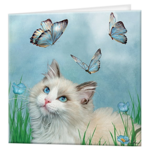 3D LiveLife Greeting Card - Ragdoll & Butterflies Colourful 3D Cat Card by Deluxebase, Lenticular Art